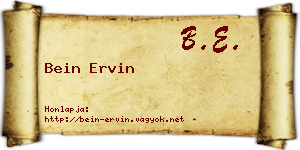 Bein Ervin névjegykártya